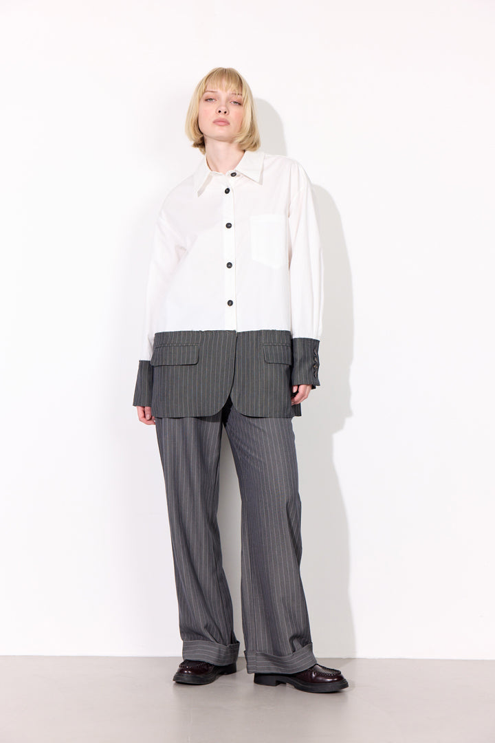 HUNKØN Billie Shirt Skjorter White & Grey