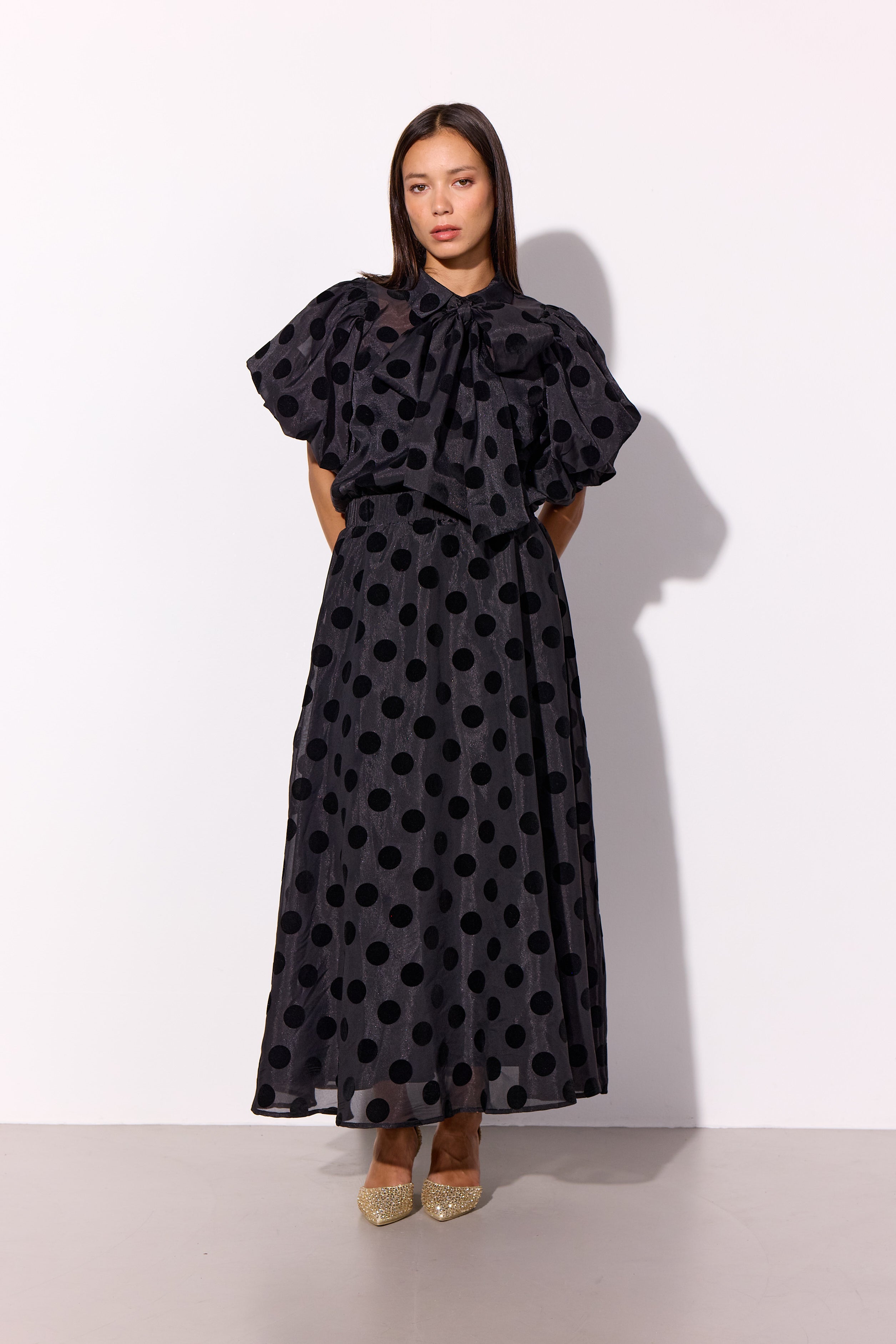 HUNKØN Bobby Long Skirt Nederdele Black w/dots
