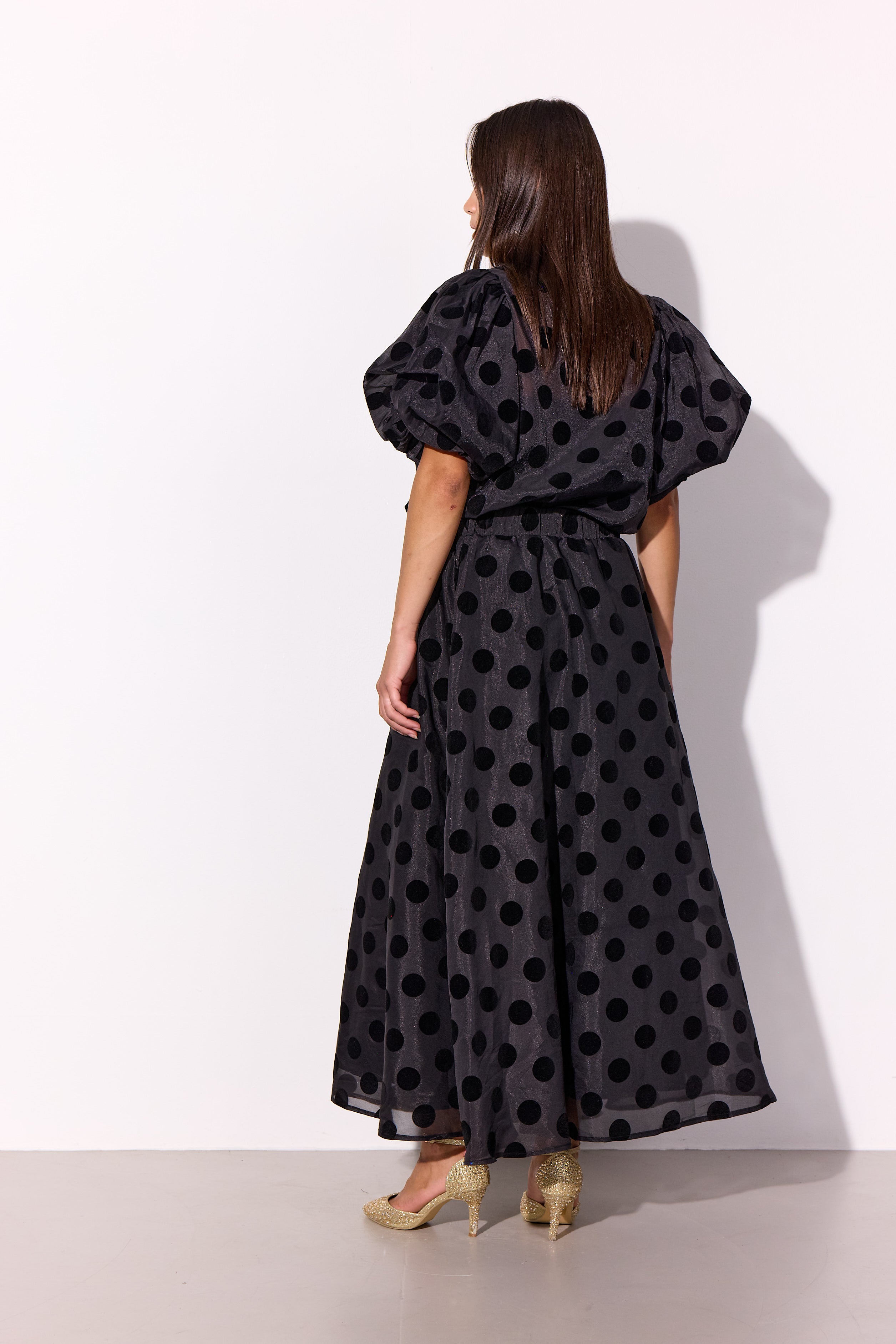 HUNKØN Bobby Long Skirt Nederdele Black w/dots