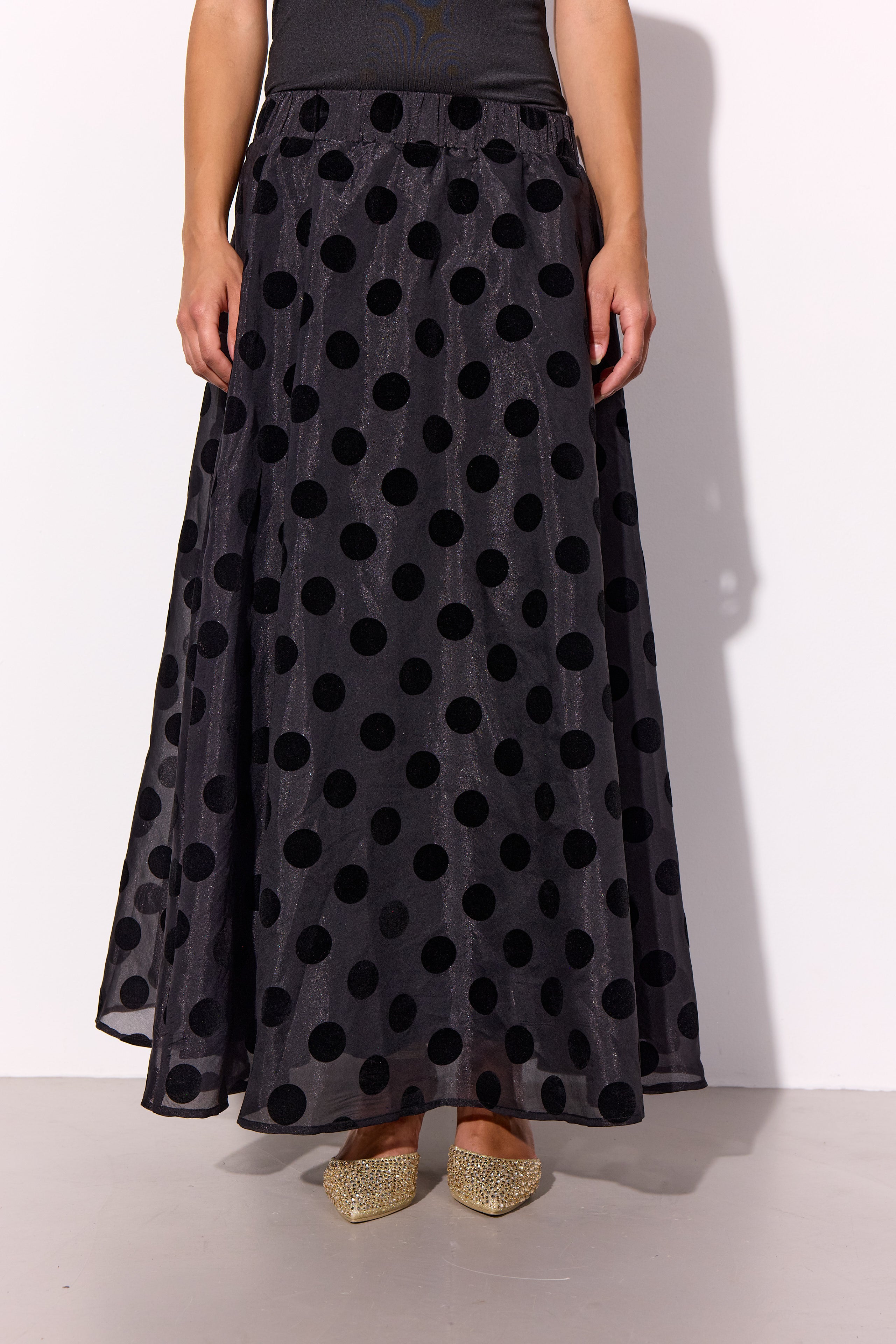 HUNKØN Bobby Long Skirt Nederdele Black w/dots