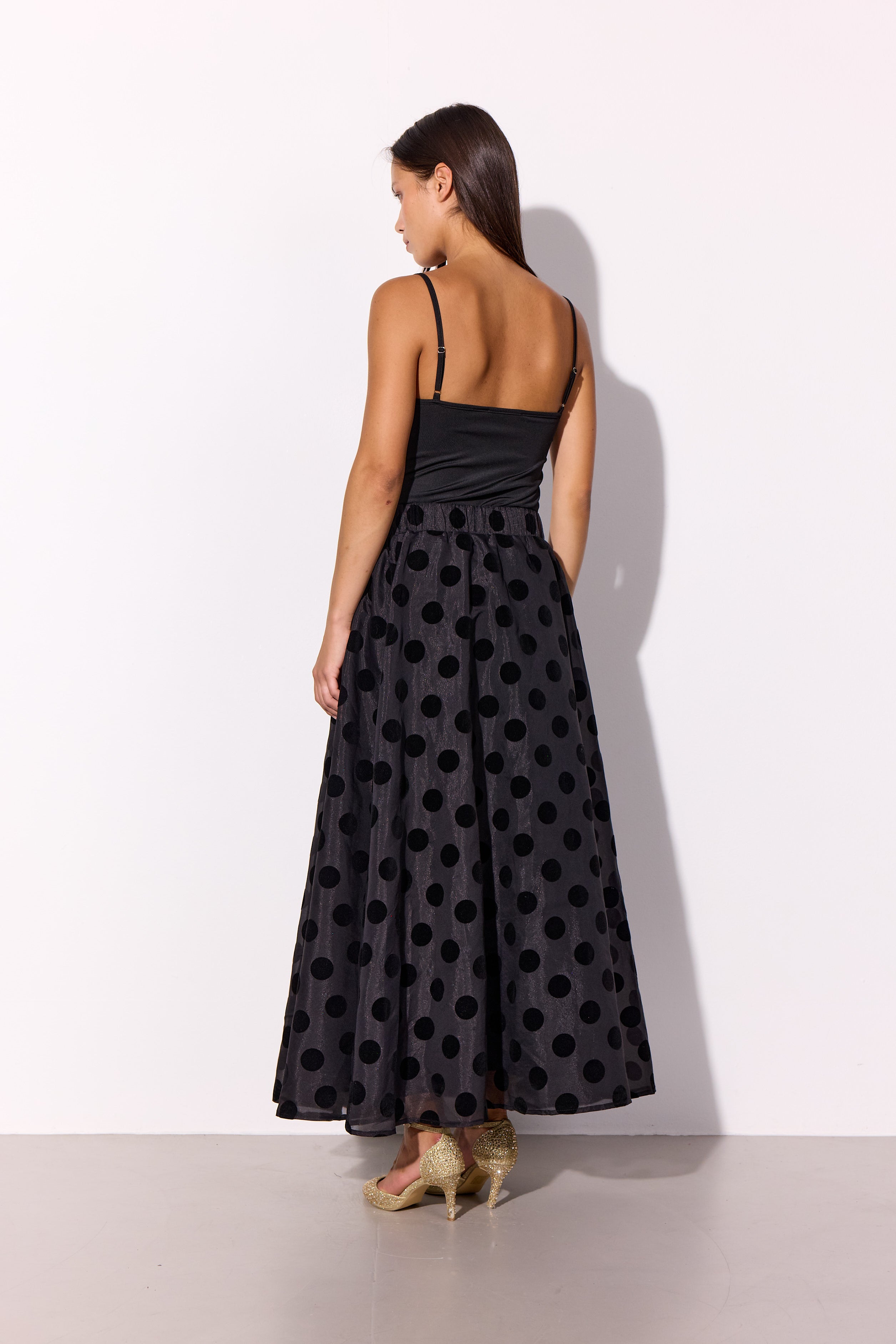 HUNKØN Bobby Long Skirt Nederdele Black w/dots
