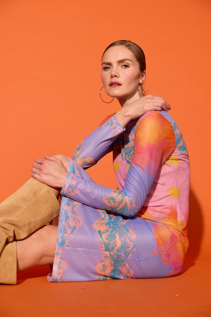 HUNKØN Devon Mesh Dress Kjoler Horizon Art Print