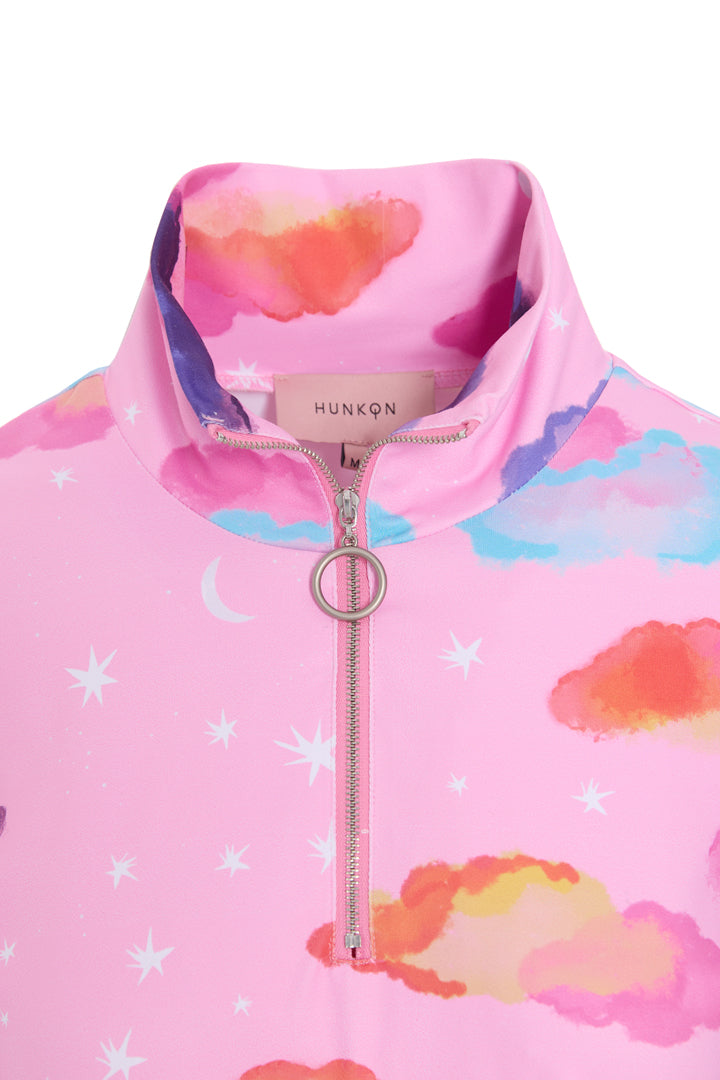 HUNKØN Diana Zipper Blouse Bluser Pink sky Art Print