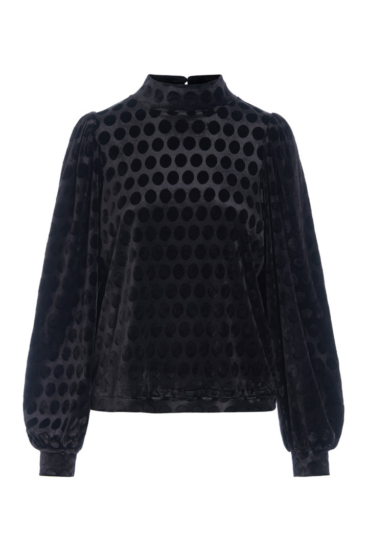 HUNKØN Dottie Highneck Blouse Bluser Black w/dots