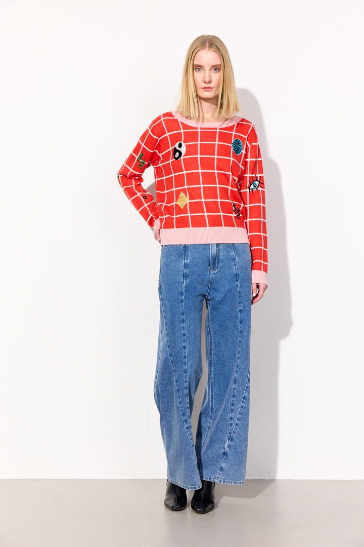 HUNKØN Dusty Knit Blouse Bluser Red Checked