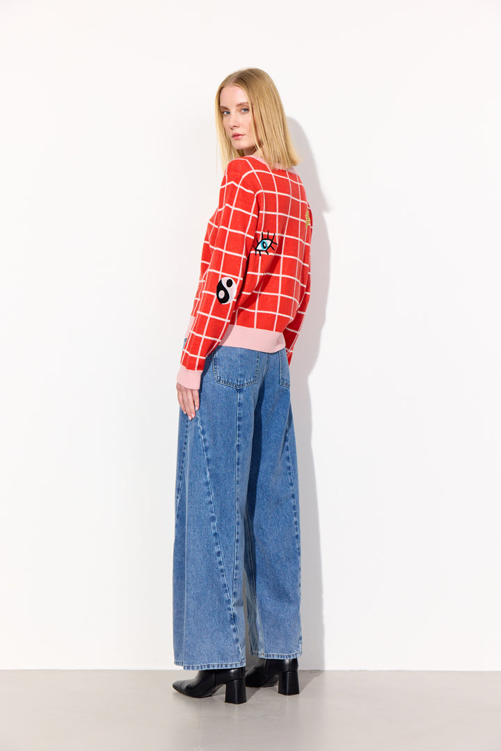 HUNKØN Dusty Knit Blouse Bluser Red Checked