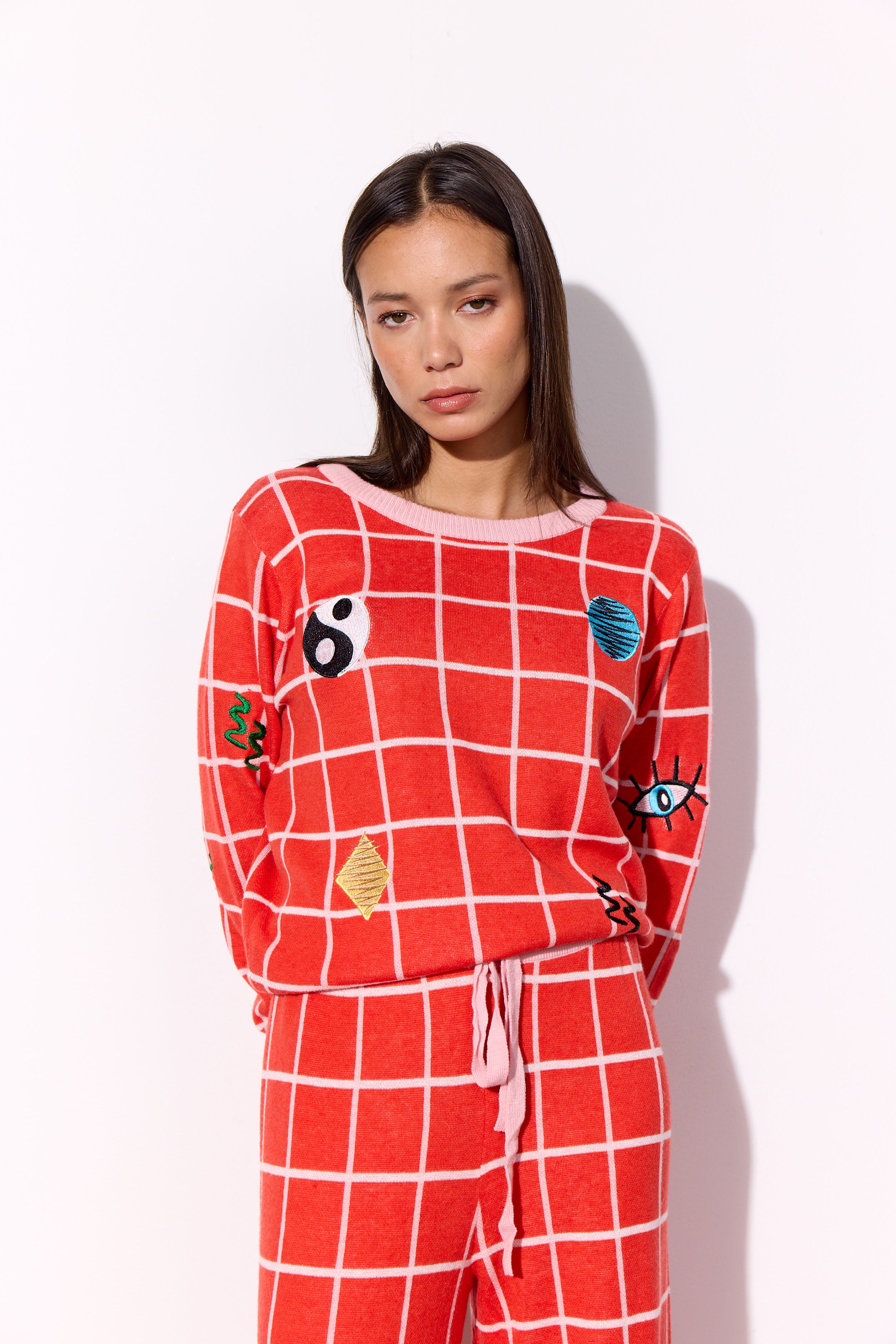 HUNKØN Dusty Knit Blouse Bluser Red Checked