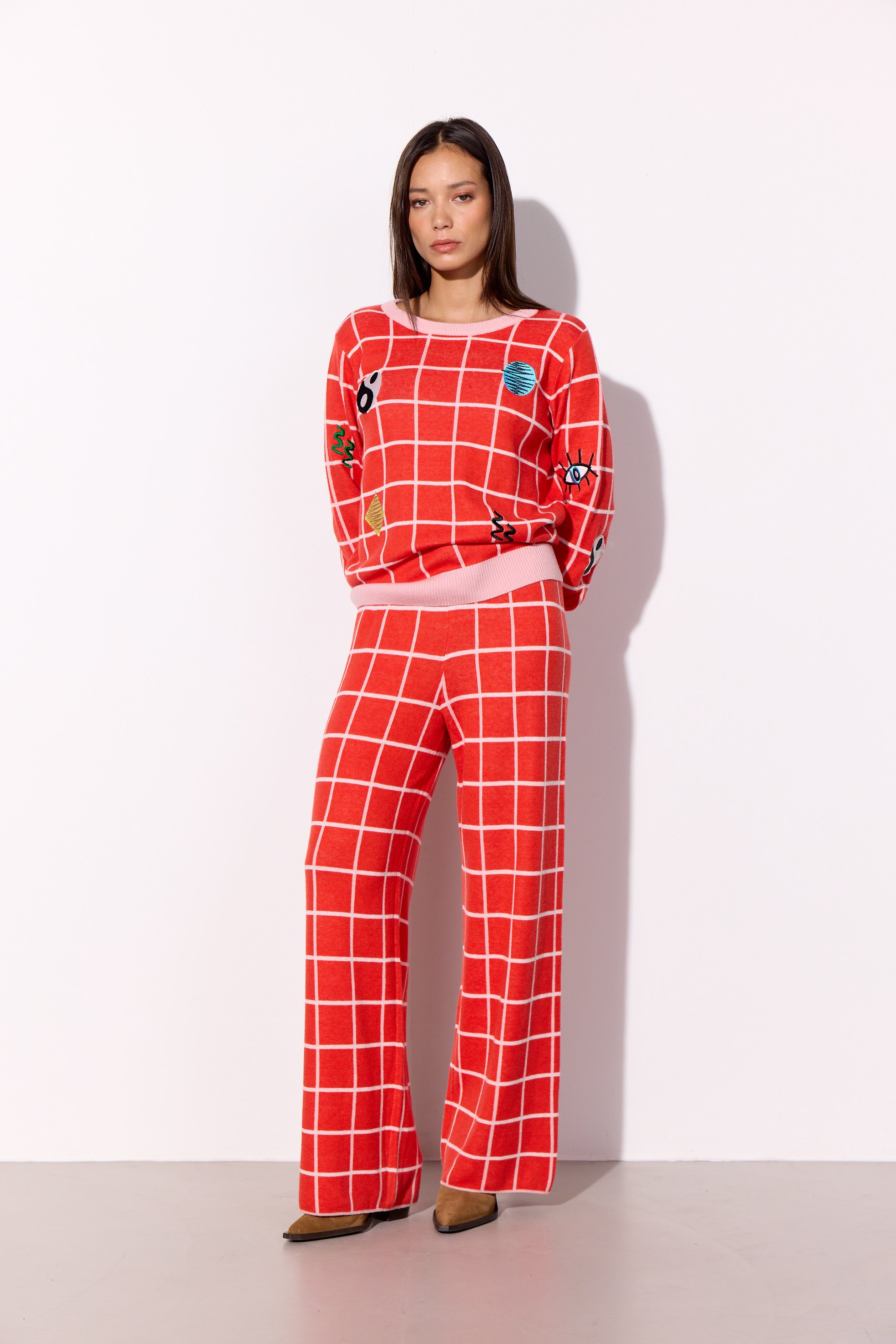 HUNKØN Dusty Knit Blouse Bluser Red Checked