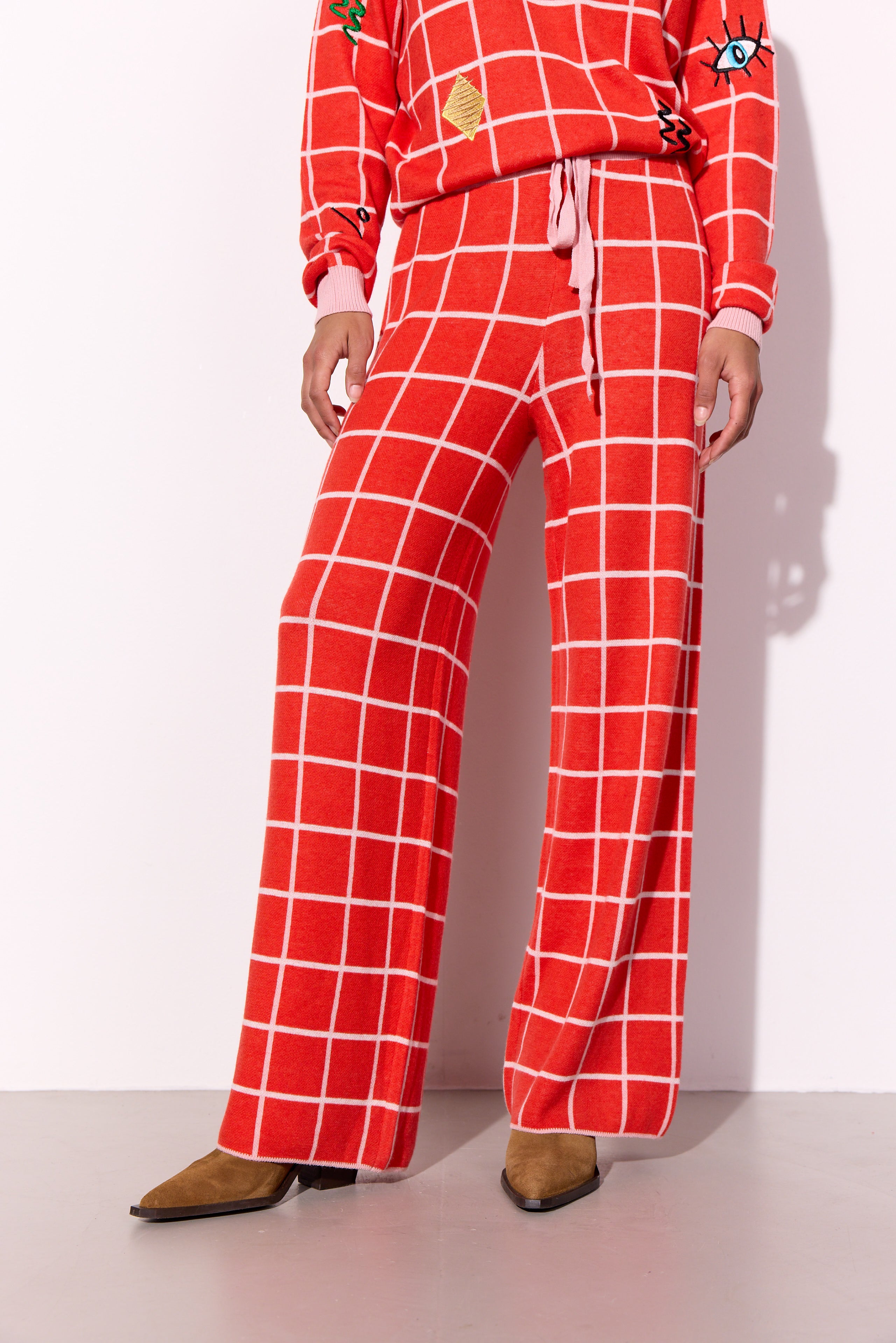 HUNKØN Dusty Knit Pants Bukser Red Checked