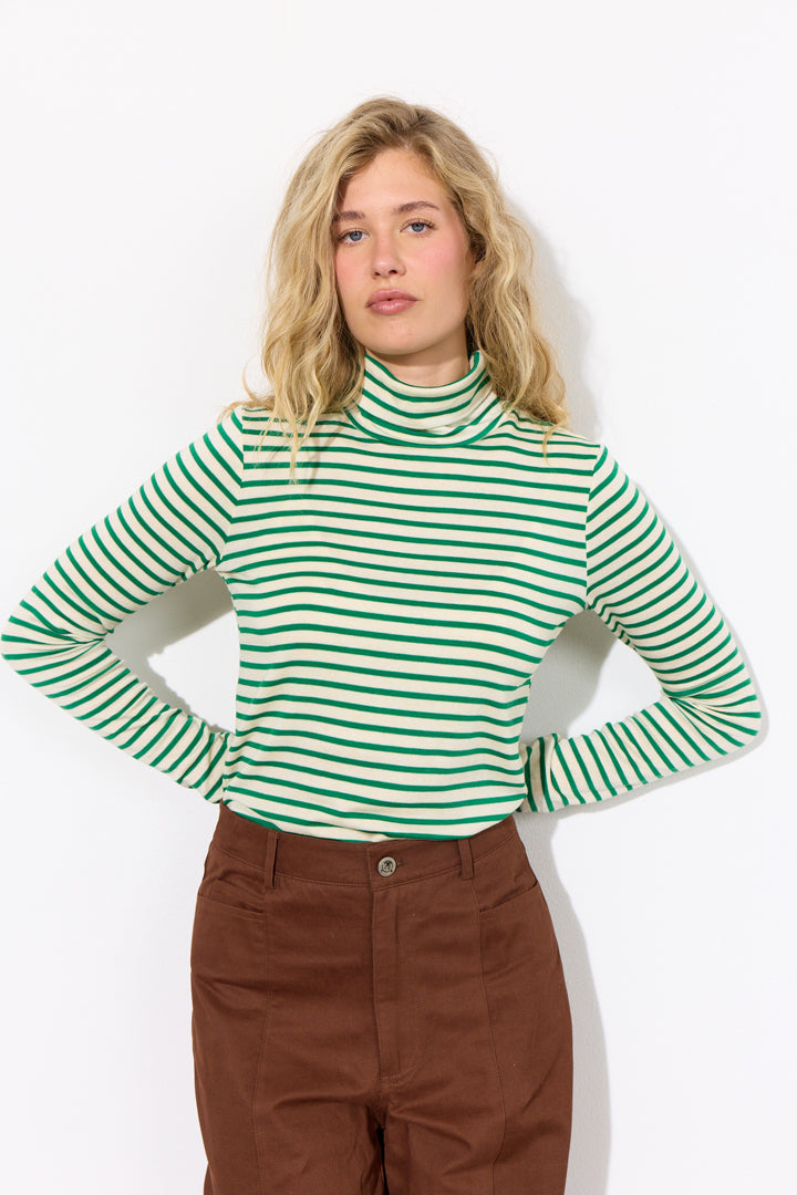 HUNKØN Halima Turtleneck Bluser Green Striped