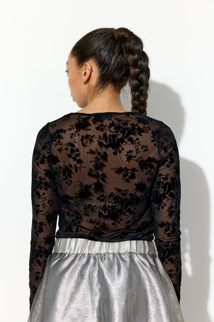 HUNKØN Henry Mesh Blouse Bluser Black Floral