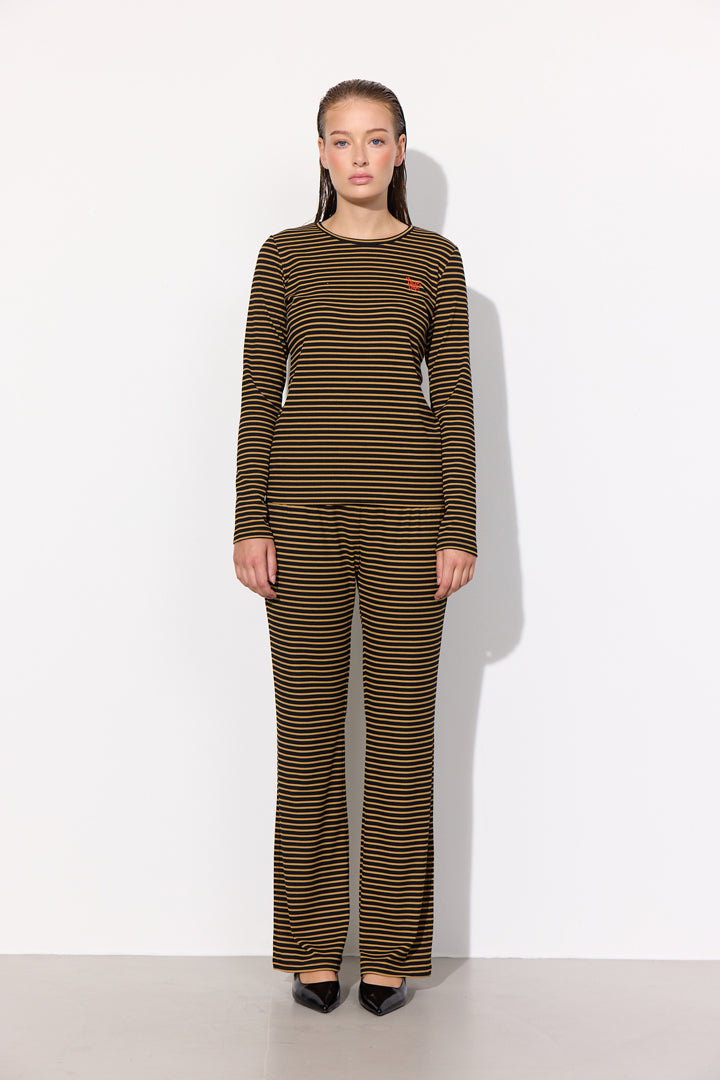 HUNKØN Indie Blouse Bluser Brown Striped