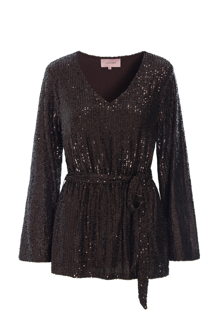 HUNKØN Jona Sequin Blouse Bluser Chestnut