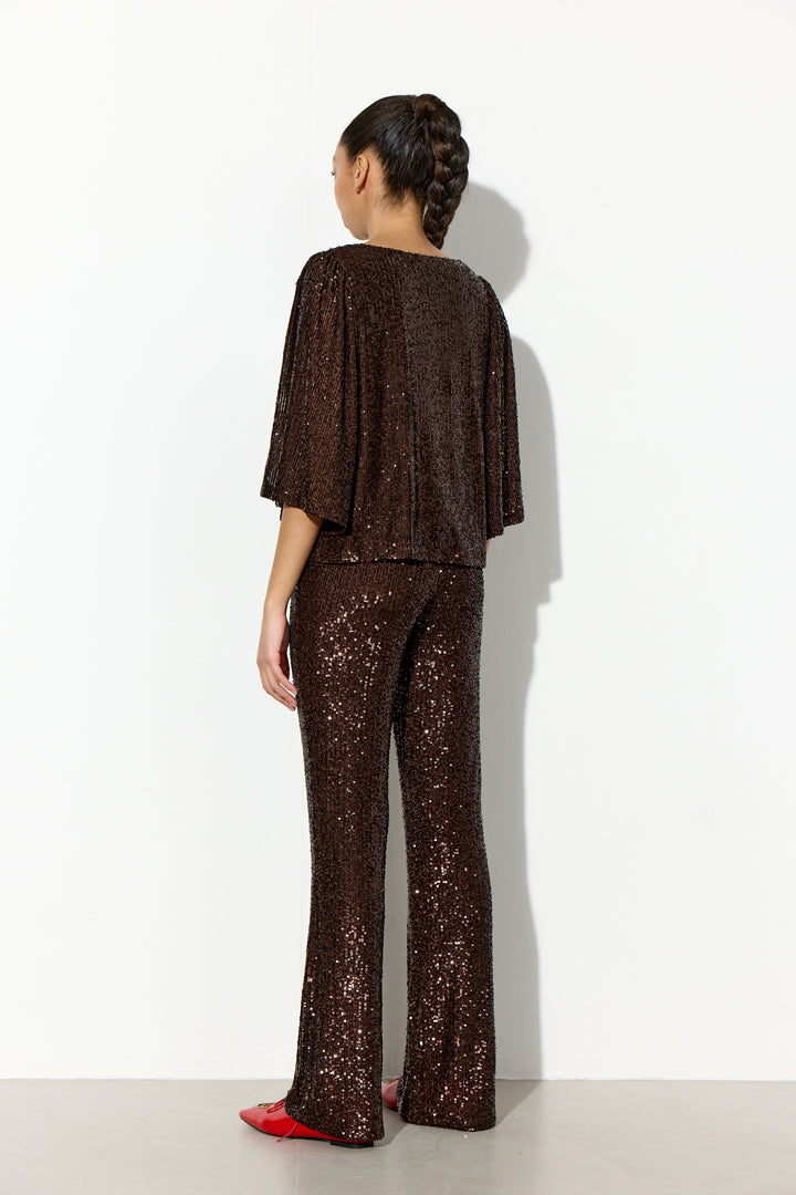 HUNKØN Jona Sequin Trousers Bukser Chestnut