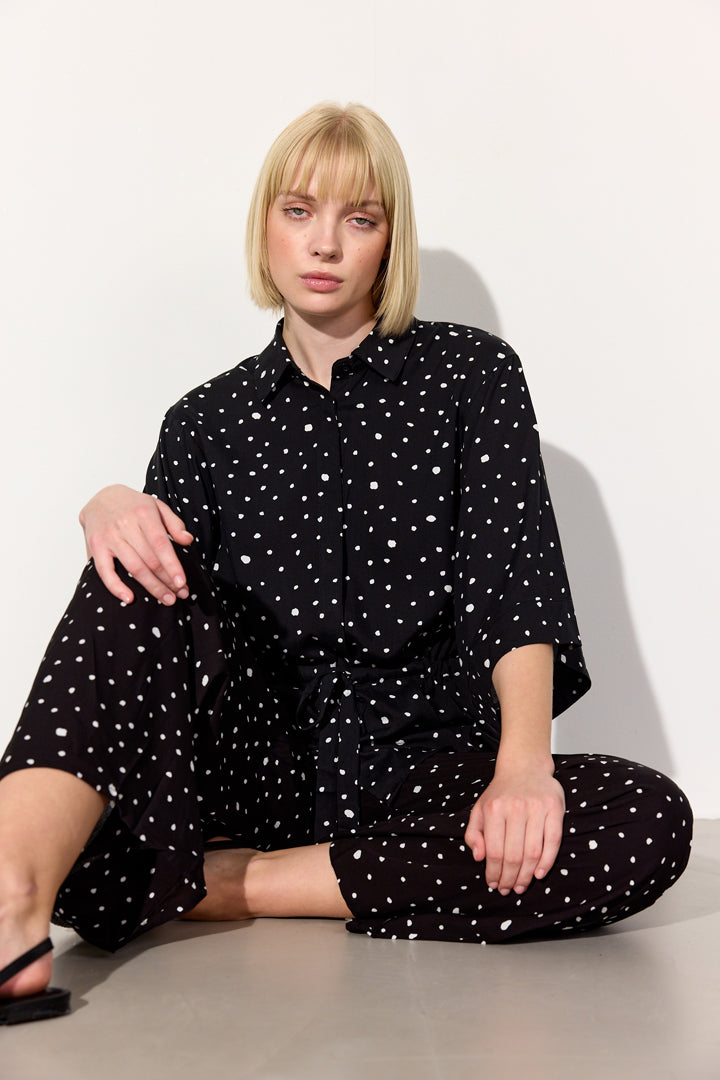 HUNKØN Kris Shirt Skjorter Black w/White dots