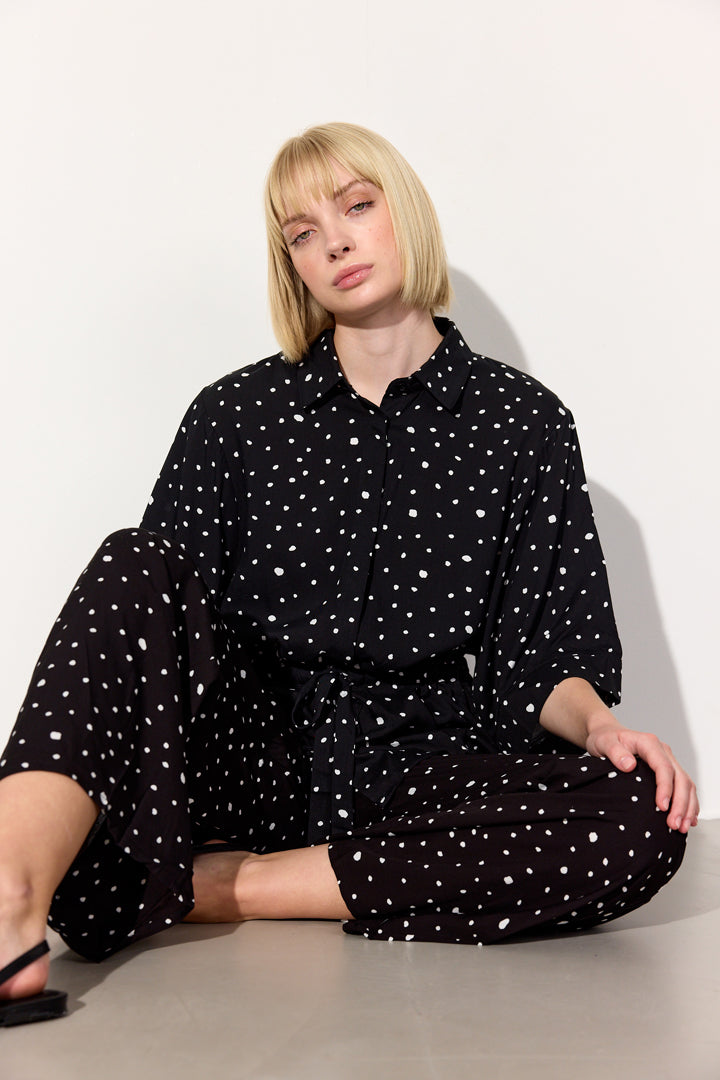 HUNKØN Kris Trousers Bukser Black w/White dots