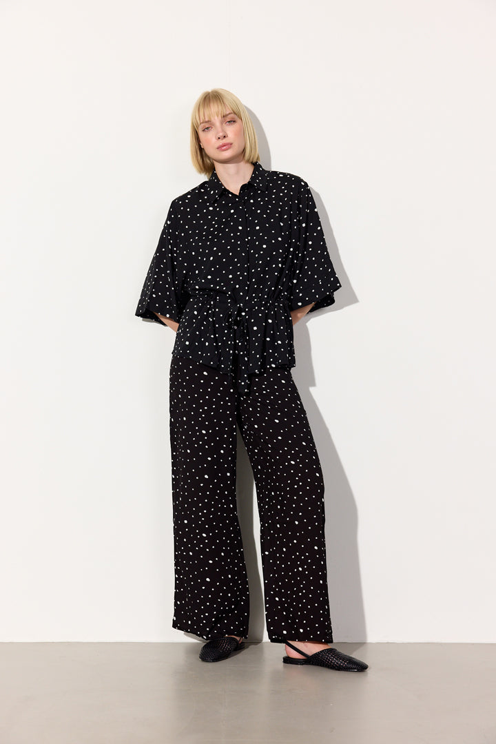 HUNKØN Kris Trousers Bukser Black w/White dots