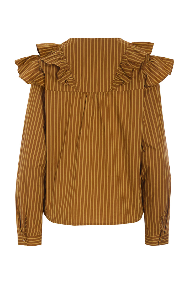 HUNKØN Lucinda Ruffle Shirt Skjorter Caramel Striped