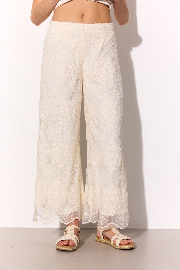 HUNKØN Lulu Lace Trousers Bukser Cream Lace