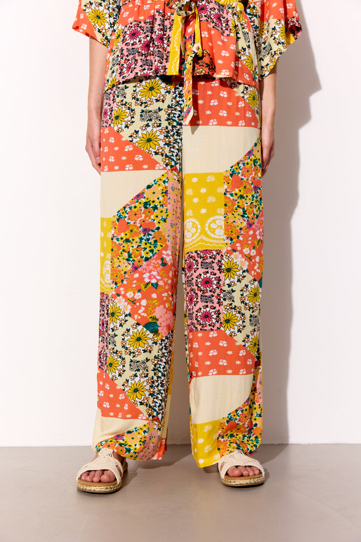HUNKØN Madelaine Trousers Bukser Yellow Patchwork