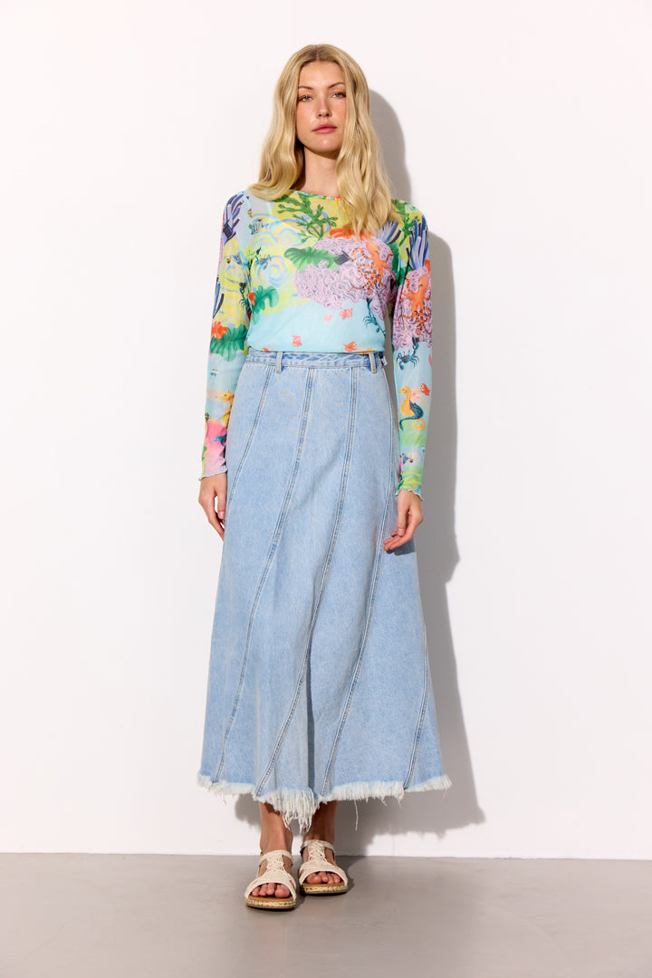 HUNKØN Marina Mesh Blouse Bluser Ocean Life Art Print