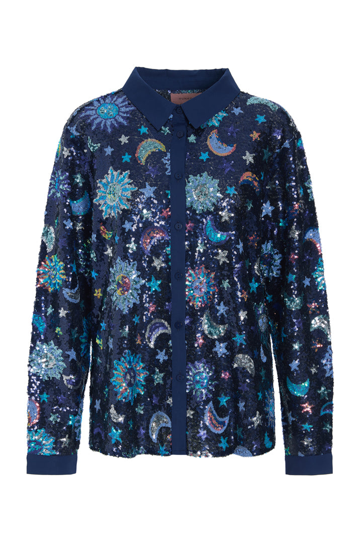 HUNKØN Muna Sequin Shirt Skjorter Navy Glitter