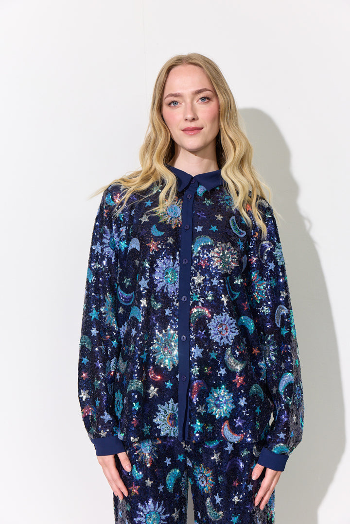 HUNKØN Muna Sequin Shirt Skjorter Navy Glitter
