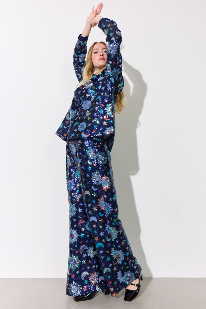 HUNKØN Muna Sequin trousers Bukser Navy Glitter