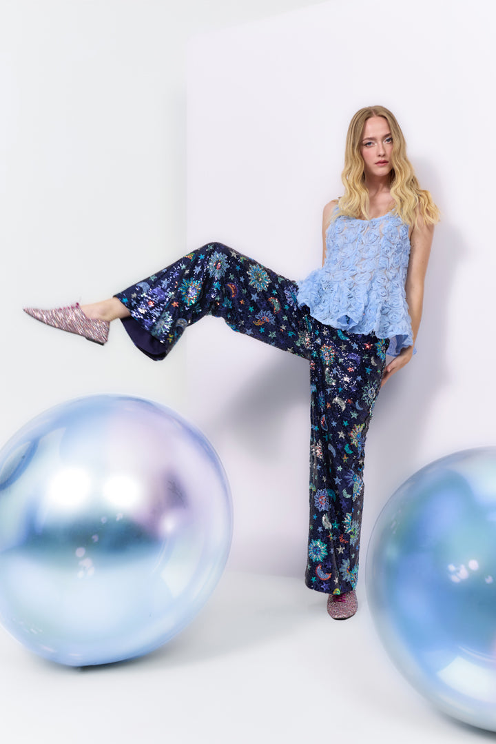 HUNKØN Muna Sequin trousers Bukser Navy Glitter