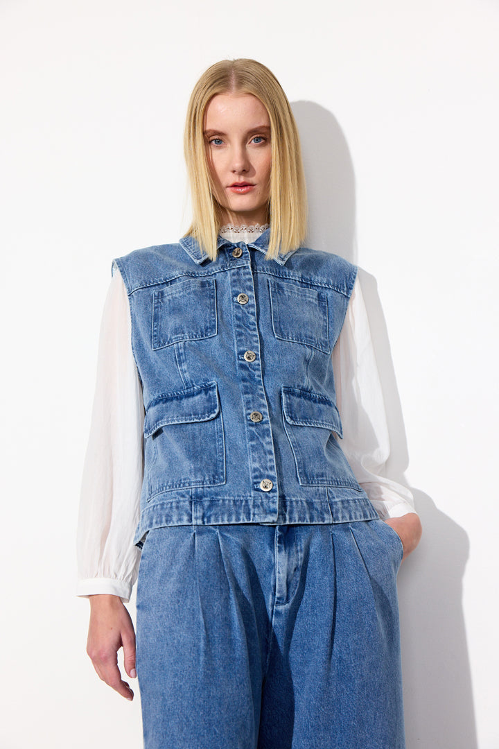 HUNKØN Nala Denim Vest Vests Stonewash Denim