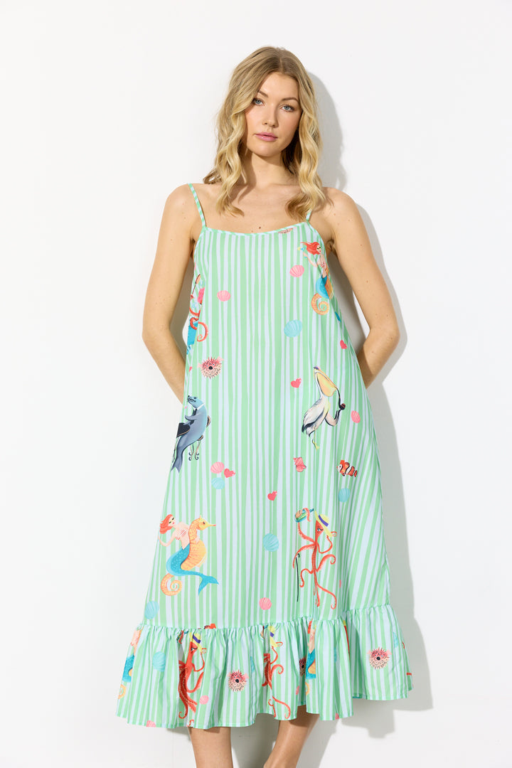 HUNKØN Nessie Dress Kjoler Green Ocean Art Print