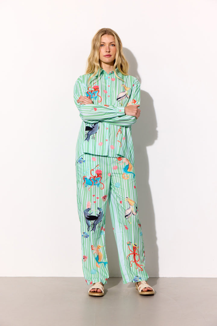 HUNKØN Nessie Trousers Bukser Green Ocean Art Print