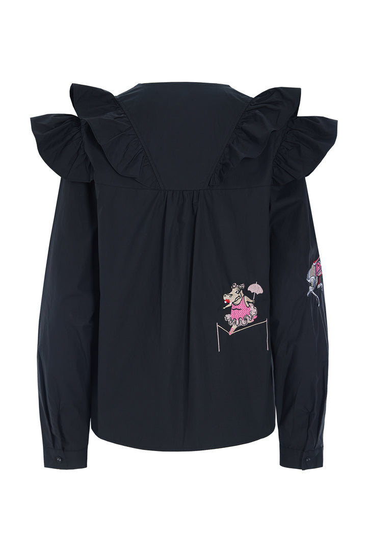 HUNKØN Nola Ruffle Shirt Skjorter Black
