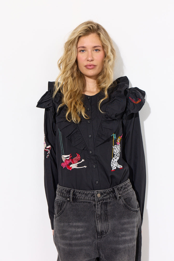 HUNKØN Nola Ruffle Shirt Skjorter Black