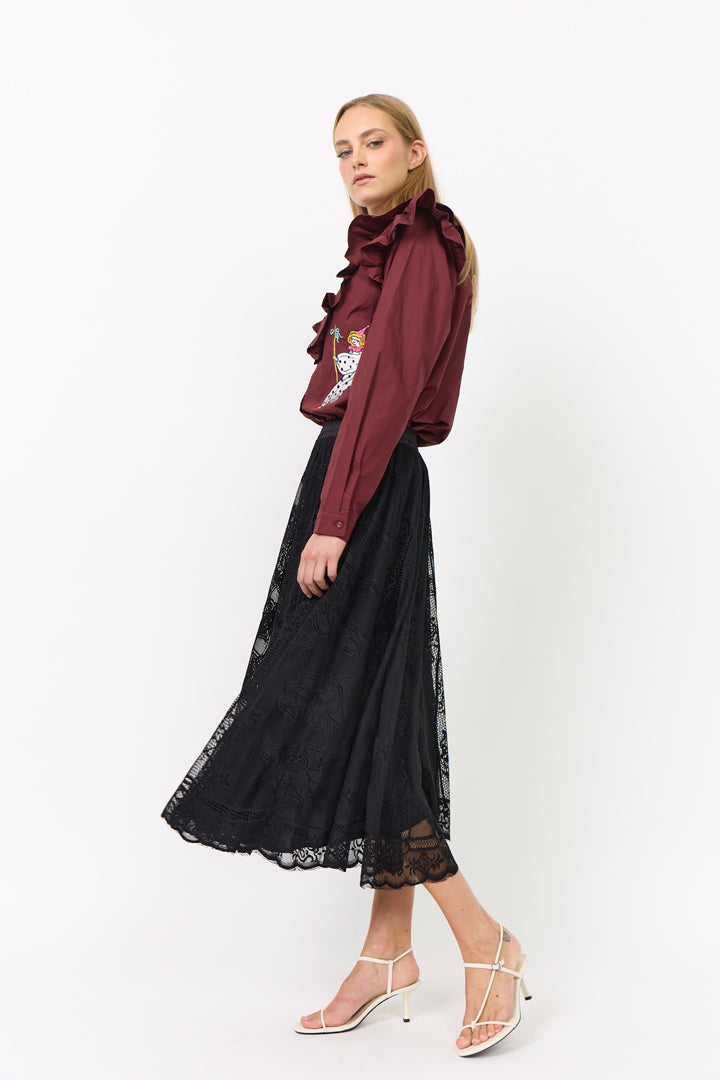 HUNKØN Nola Ruffle Shirt Skjorter Oxblood