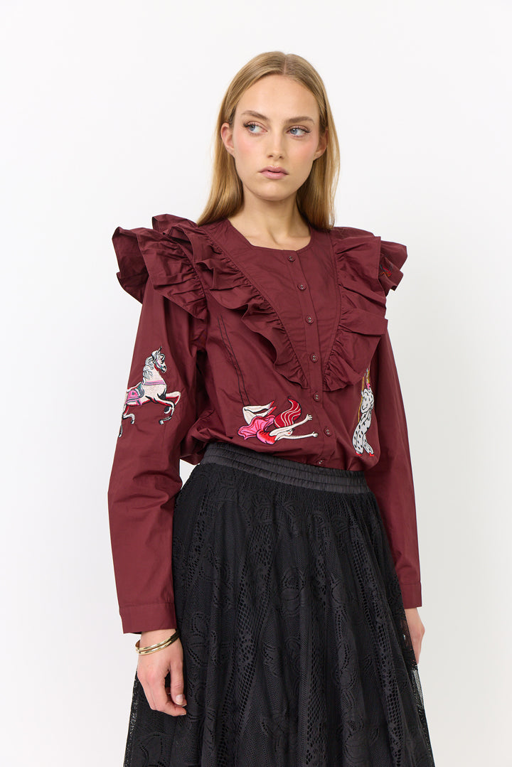 HUNKØN Nola Ruffle Shirt Skjorter Oxblood