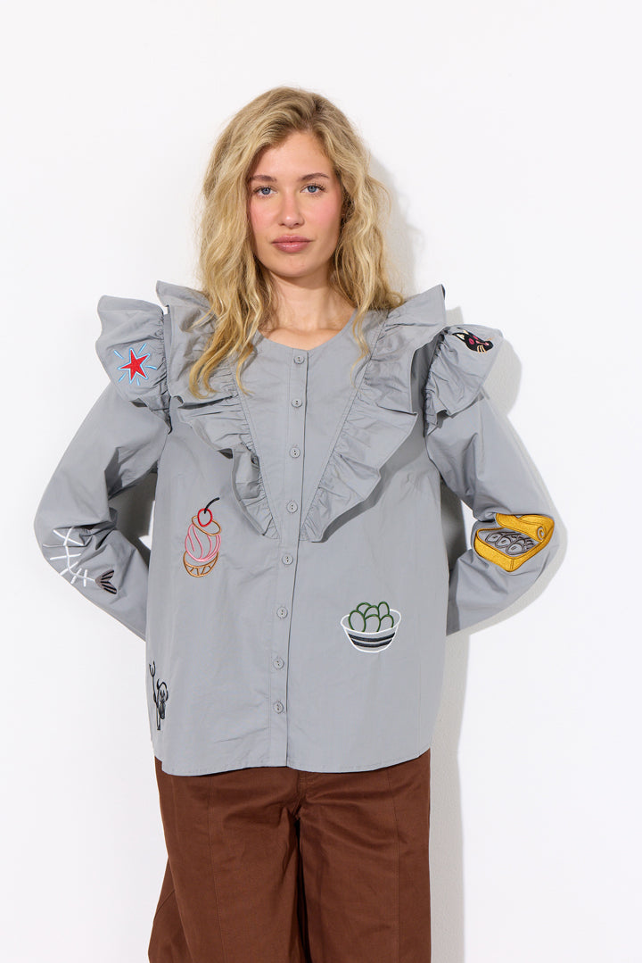 HUNKØN Nola Ruffle Shirt Skjorter Grey