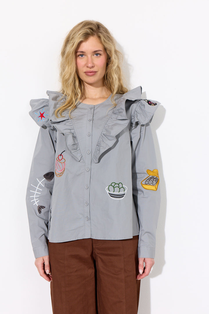 HUNKØN Nola Ruffle Shirt Skjorter Grey