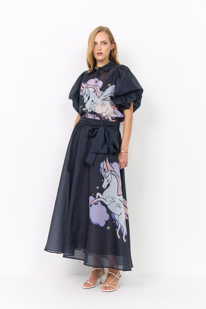 HUNKØN Pallas Long Skirt Nederdele Black Pony