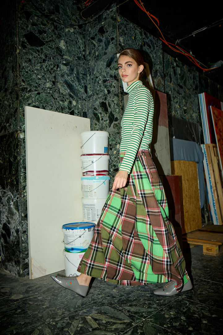 HUNKØN Ramone Long Skirt Nederdele Green Tartan