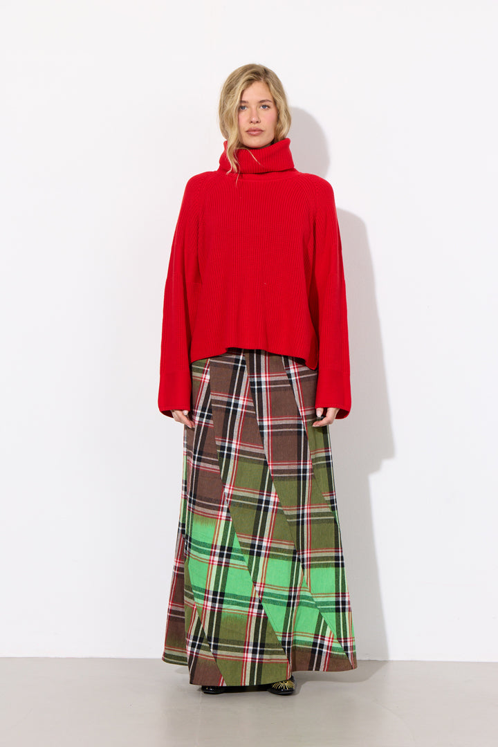 HUNKØN Ramone Long Skirt Nederdele Green Tartan