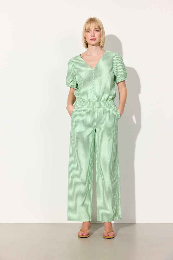 HUNKØN Randi Trousers Bukser Green Striped