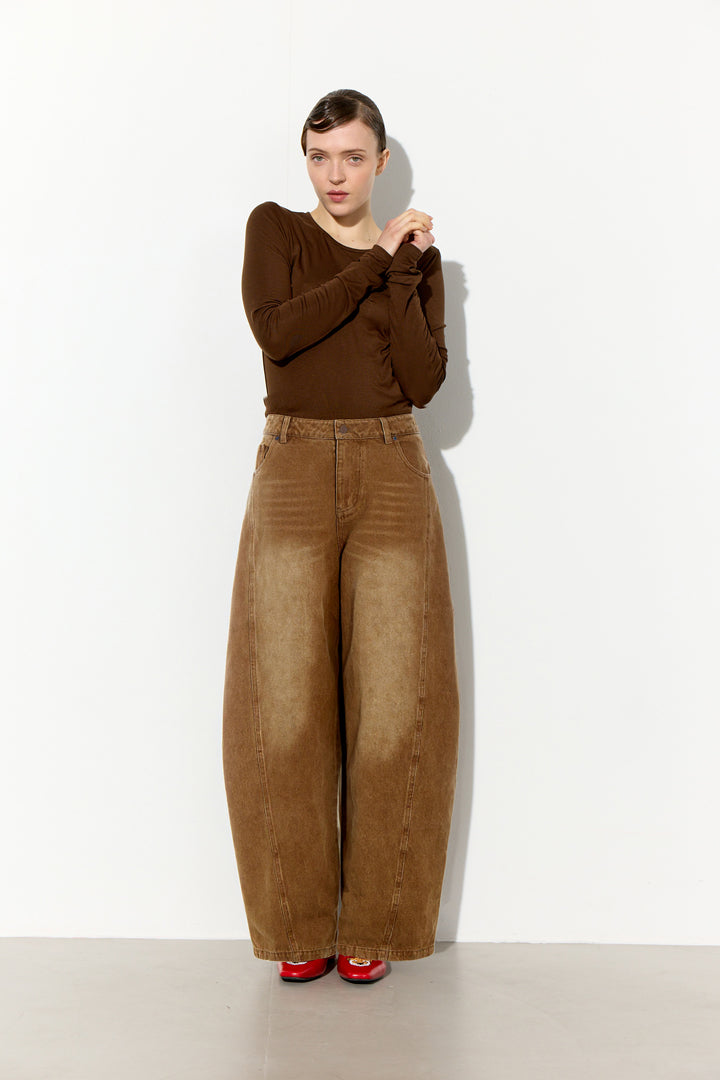 HUNKØN Renata Barrel Jeans Bukser Brown