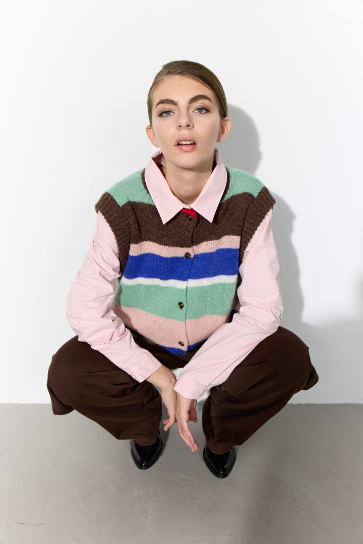 HUNKØN Tallulah Knit Vest Vests Brown Stripes