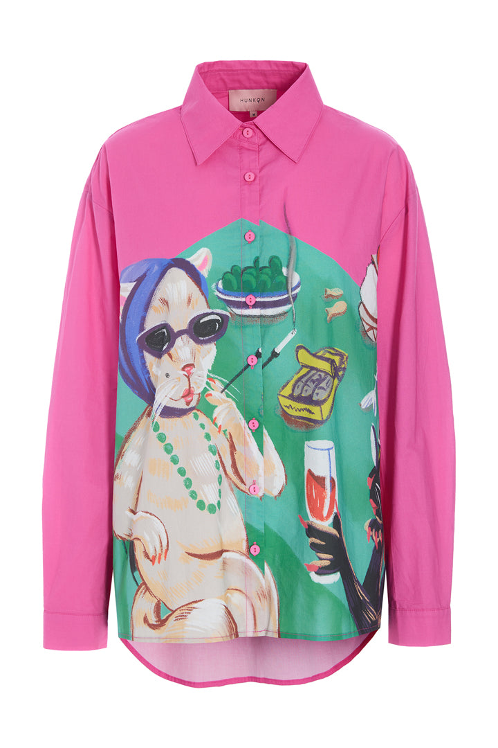 HUNKØN Tiana Shirt Skjorter Cocktails with Cats Art Print