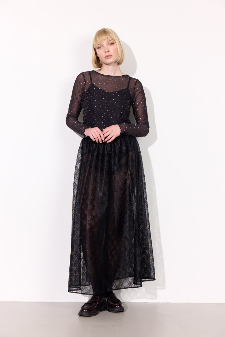 HUNKØN Tova Mesh Blouse Bluser Black