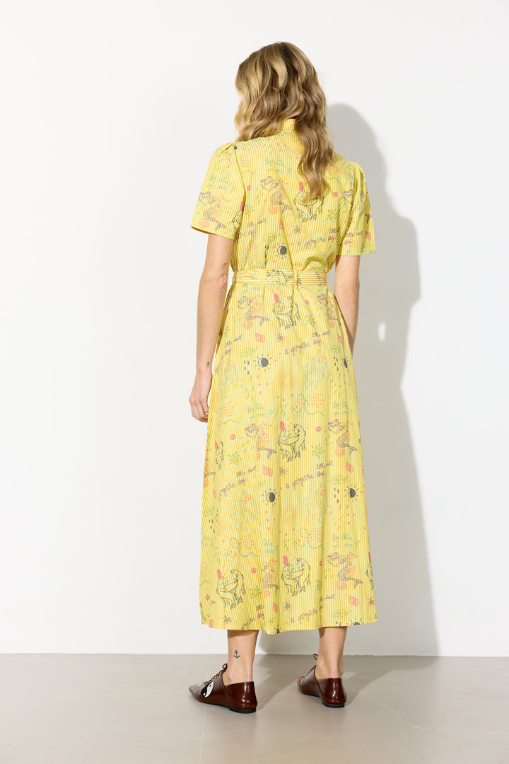 HUNKØN Zoe Dress Kjoler Yellow Sea Creatures Art Print