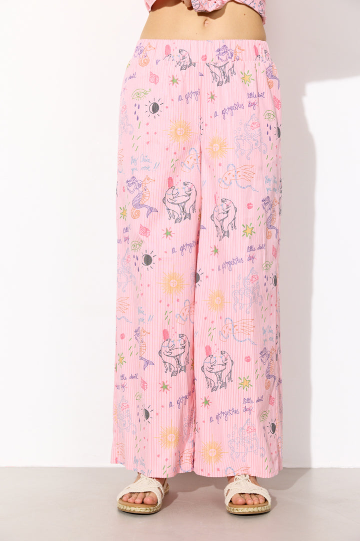 HUNKØN Zoe Trousers Bukser Pink Sea Creatures Art Print