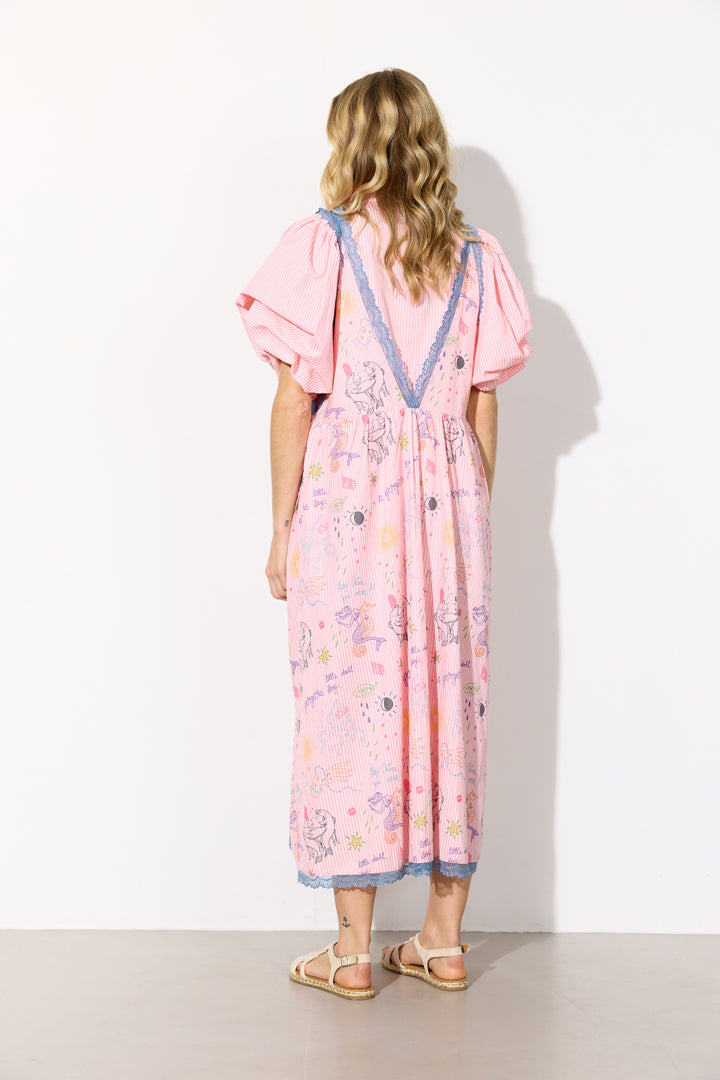 HUNKØN Zoenna Dress Kjoler Pink Sea Creatures Art Print
