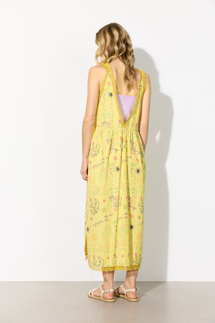 HUNKØN Zoenna Dress Kjoler Yellow Sea Creatures Art Print